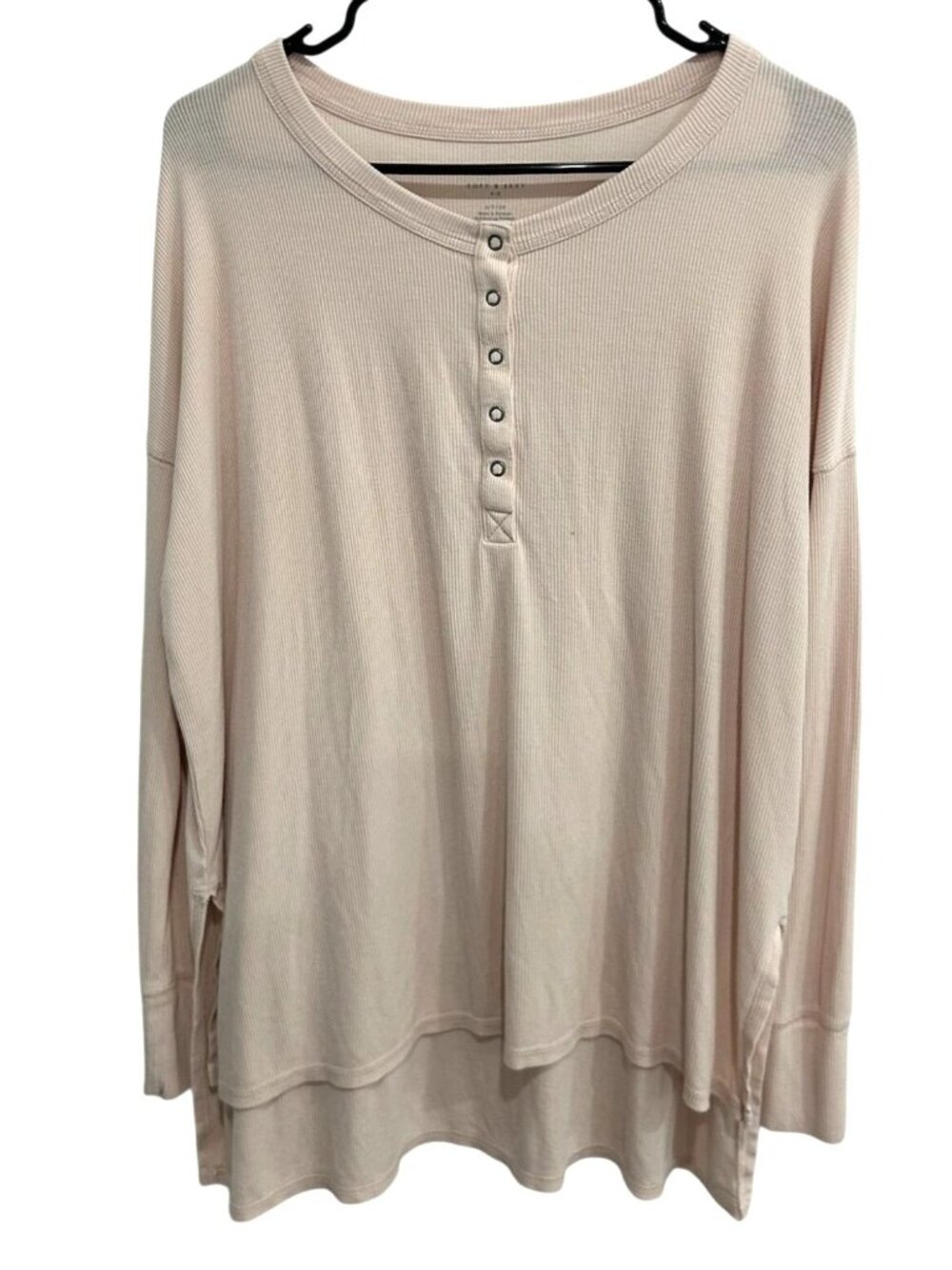 American Eagle Small Soft Sexy Ribbed Beige Henley Long Sleeve Top Soft Girl